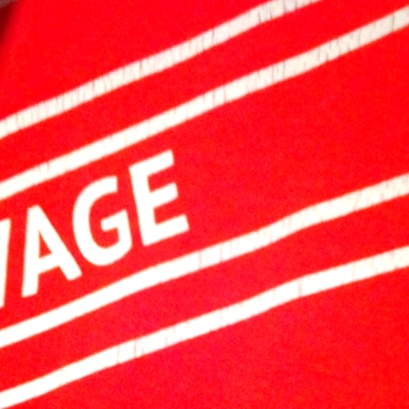 SAVAGE Bear Graphic Grunge Skater Tee Red & White Stripe Crackled Lines Urban - Picture 4 of 9